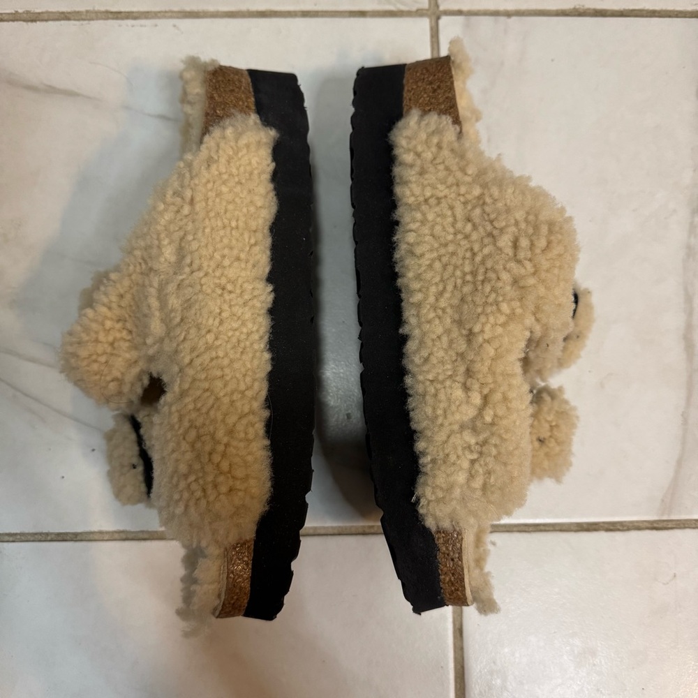 Birkenstock Papillio 39 Arizona Teddy Big Buckle Eggshell Shearling - Picture 8 of 8
